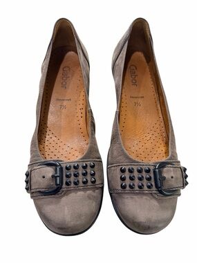 Gabor Taupe Suede Studded Buckle Flats Size 10US/7.5UK